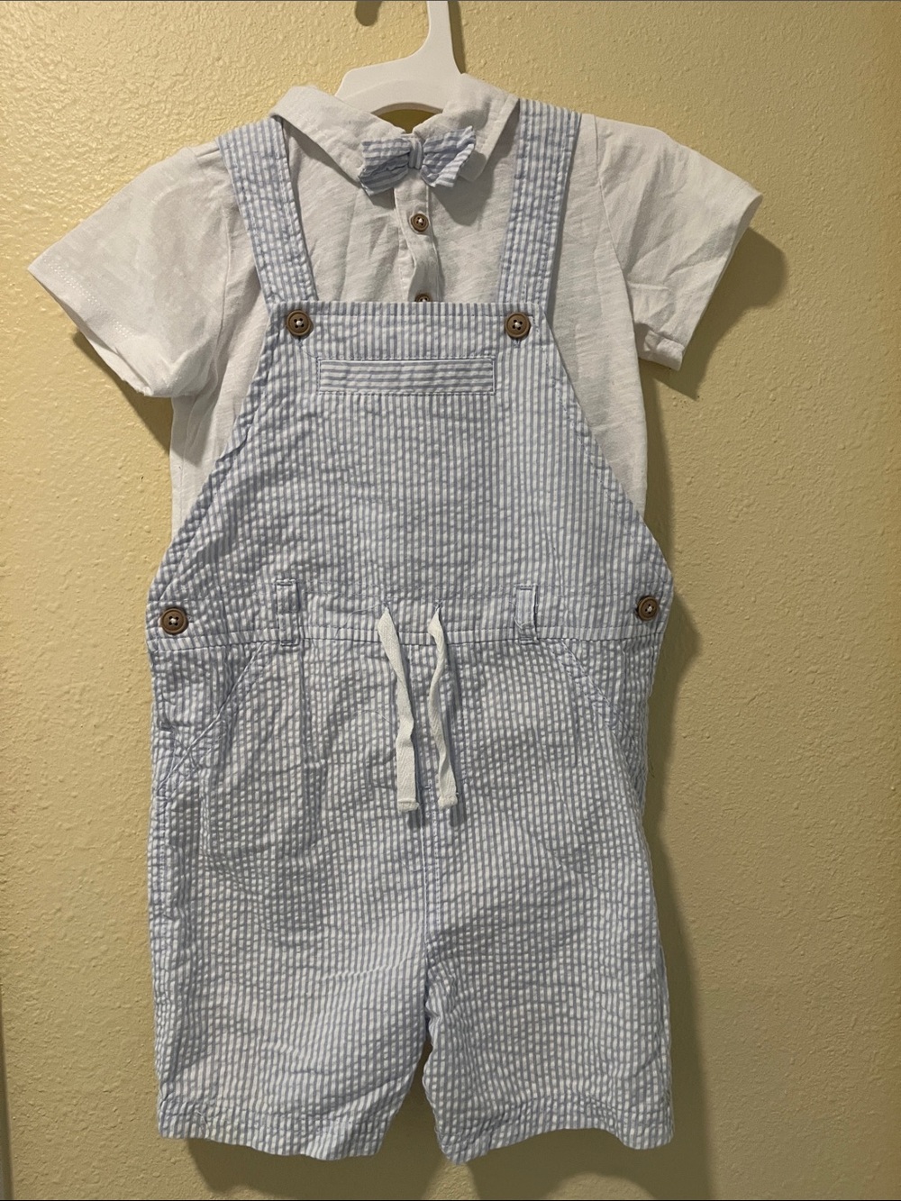 First Impressions Light Blue & White Striped Seersucker Overalls